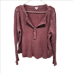 Kismet Plum Waffle Knit Thermal Henley Long Sleeve